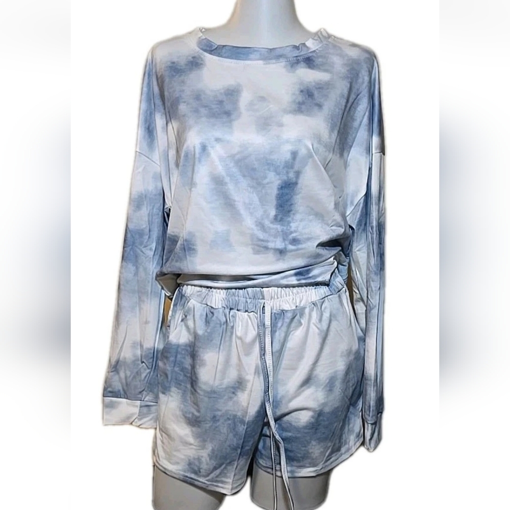 Tie-Dye Pajama Set - Blue and White